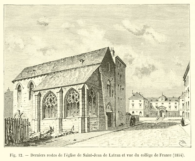 Poslední zbytky kostela Saint-Jean de Lateran a pohled na College de France, 1854 od French School