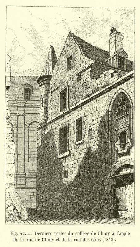 Poslední zbytky vysoké školy Cluny na rohu rue de Cluny a rue des Gres, 1848 od French School
