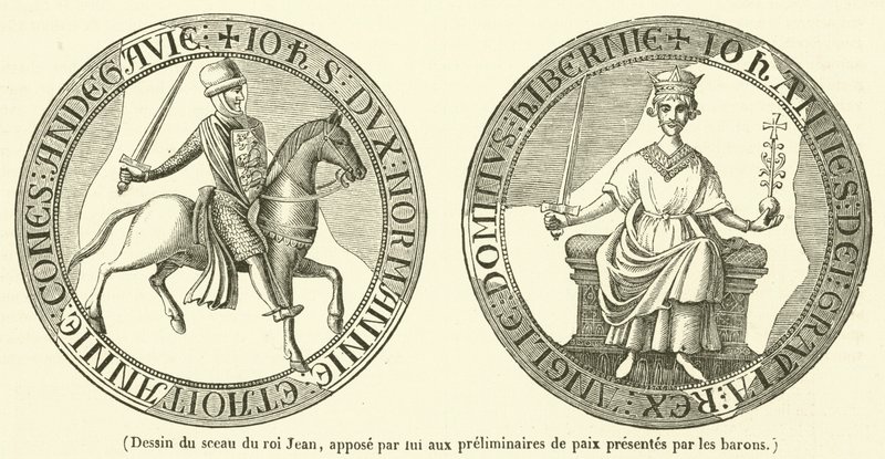 Kresba pečeti krále Jana, kterou připojil k mírovým smlouvám předloženým barony (rytina) od French School