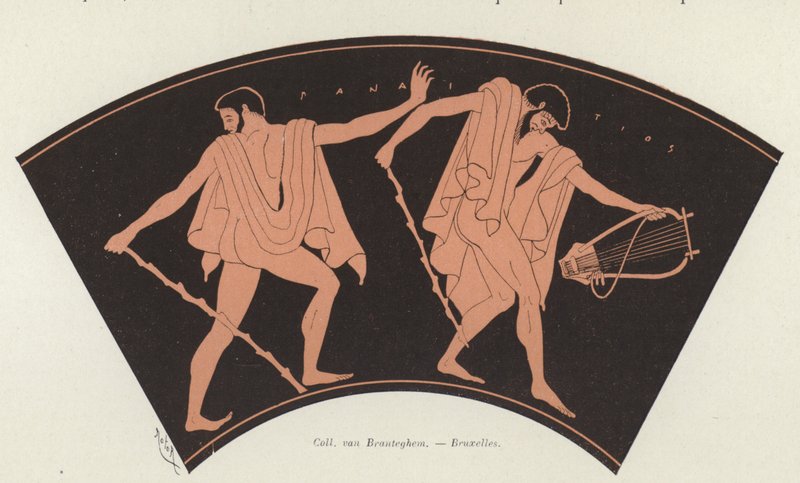 Detail řecké keramiky (barevná litografie) od French School