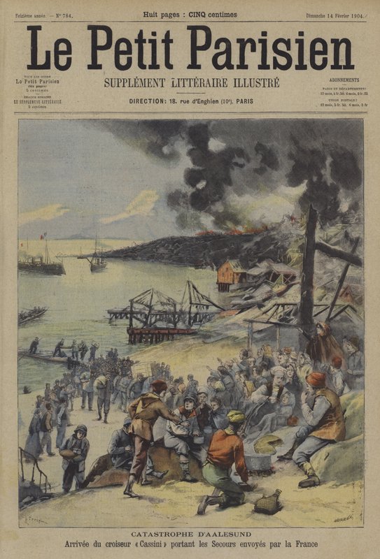 Katastrofální požár v norském Alesundu (barva litho) od French School