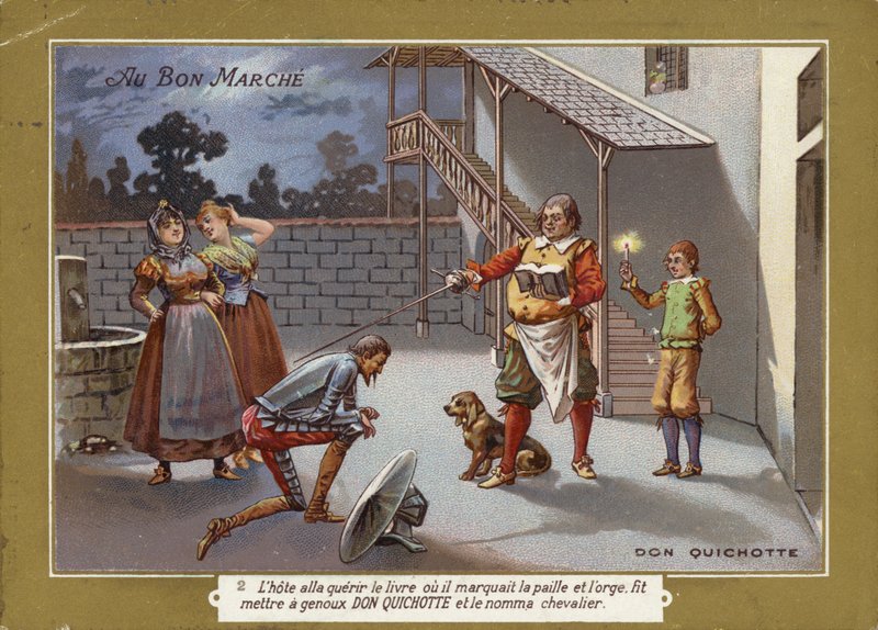 Don Quijote pasován na rytíře od French School