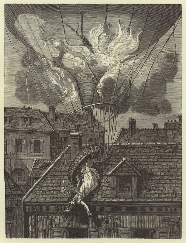 Dramatická smrt vzduchoplavce Madame Blanchard, 6. července 1819 od French School