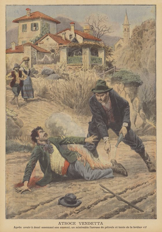 Děsivá vendeta v Oggebbio, Itálie (barevné lito) od French School