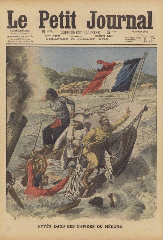 Utopen v peřejích řeky Mekong (barva litho) od French School