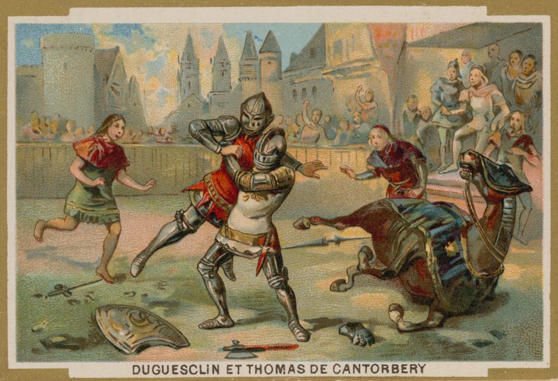 Duel mezi Bertrandem du Guesclin a Thomasem z Canterbury, Dinan, Bretaň, 1357 od French School