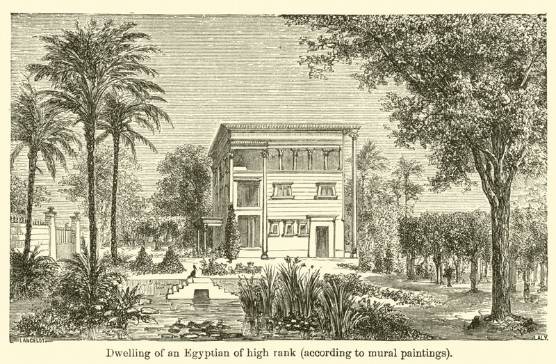 Obydlí vysoce postaveného Egypťana podle nástěnných maleb (rytina) od French School