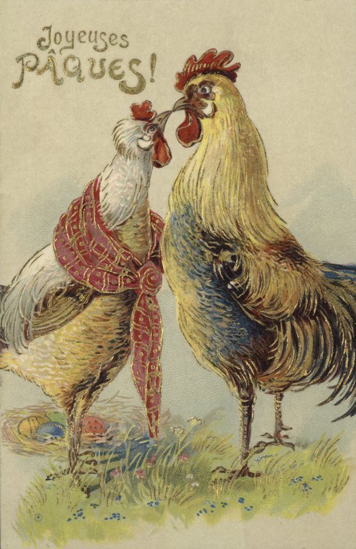 Velikonoční přání s kuřaty (barva litho) od French School