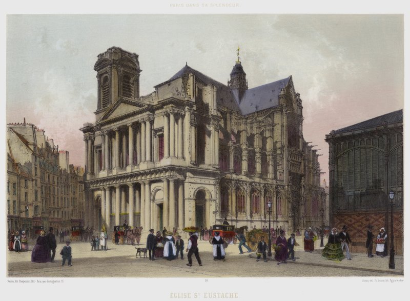 Kostel Saint-Eustache (barevné lito) od French School
