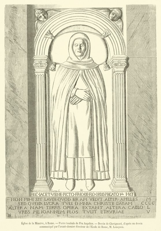 Kostel La Minerva, Řím, náhrobek Fra Angelico (rytina) od French School