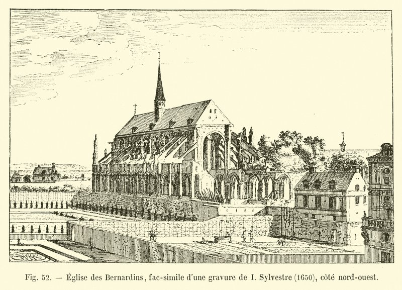 Kostel Bernardinů, faksimile rytiny I Sylvestre, 1650, severozápadní pobřeží od French School