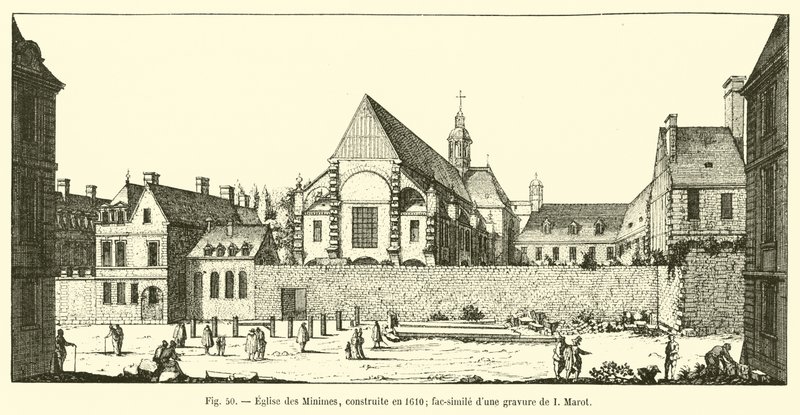 Kostel Minimes, postavený v roce 1610; faksimile rytiny I Marot od French School