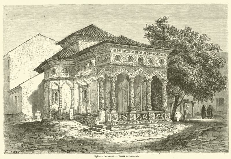 Eglise e Bukurešť (rytina) od French School