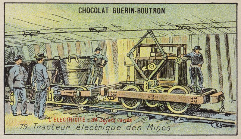 Elektrický důlní traktor (chromolitho) od French School