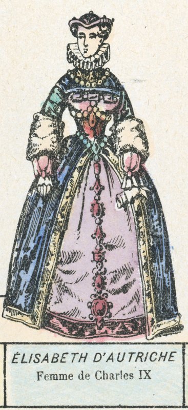 Alžběta Rakouská, manželka Karla IX. (barevná rytina) od French School