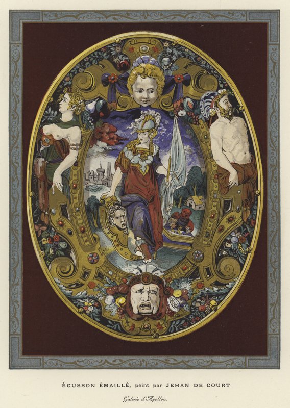Smaltovaný štít namalovaný Jeanem Decourtem, 16. století od French School