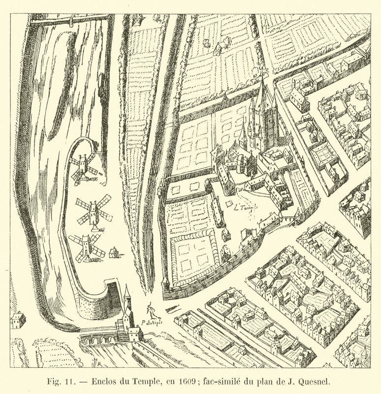 Chrámová ohrada, v roce 1609; faksimile plánu J Quesnela od French School