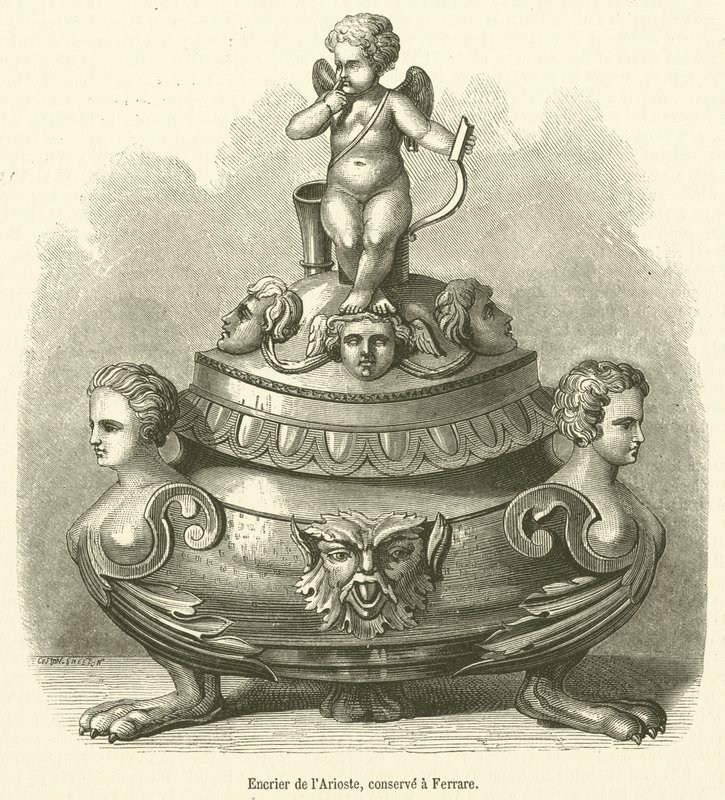 Kalamář z Ariosta, uchovávaný ve Ferrara (rytina) od French School