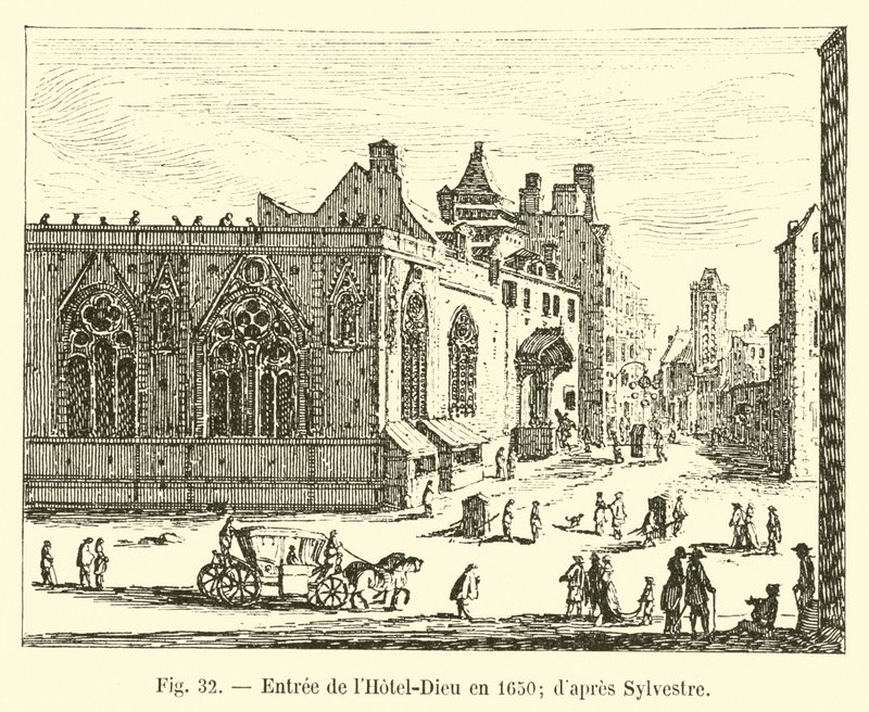 Vchod do Hotel-Dieu v roce 1650; podle Silvestra od French School