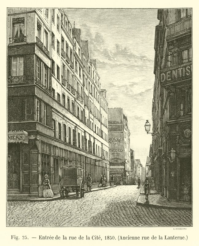 Vchod do rue de la Cite, 1850, bývalá rue de la Lanterne od French School