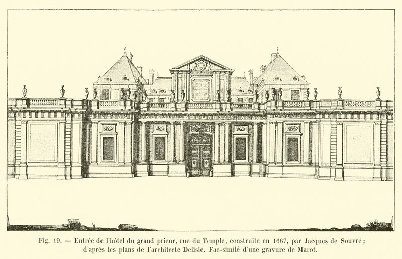 Vchod do Hôtel du Grand Prior, rue du Temple, postavený v roce 1667 Jacquesem de Souvre; podle plánů architekta Delisle, Faksimile rytiny od Marota od French School