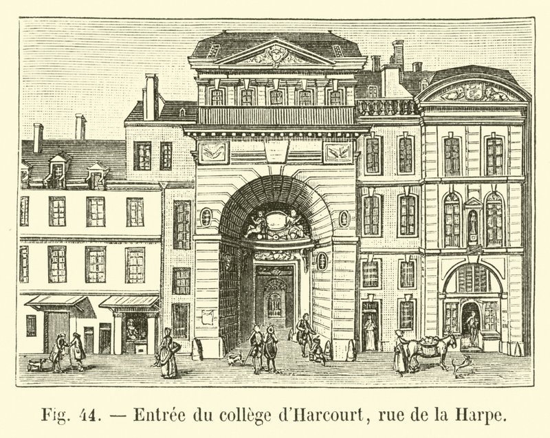 Vchod do Harcourt College, rue de la Harpe od French School