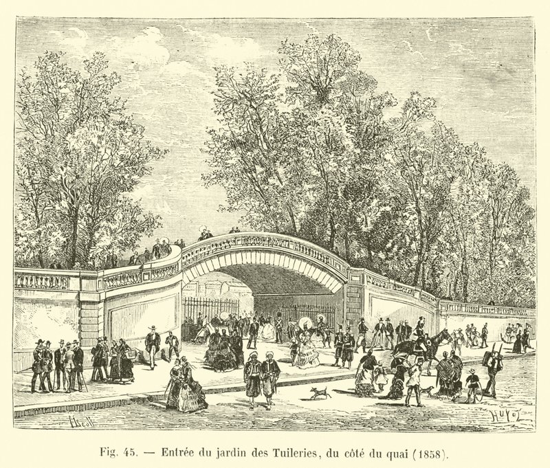 Vchod do zahrady Tuileries, ze strany nábřeží, 1858 od French School