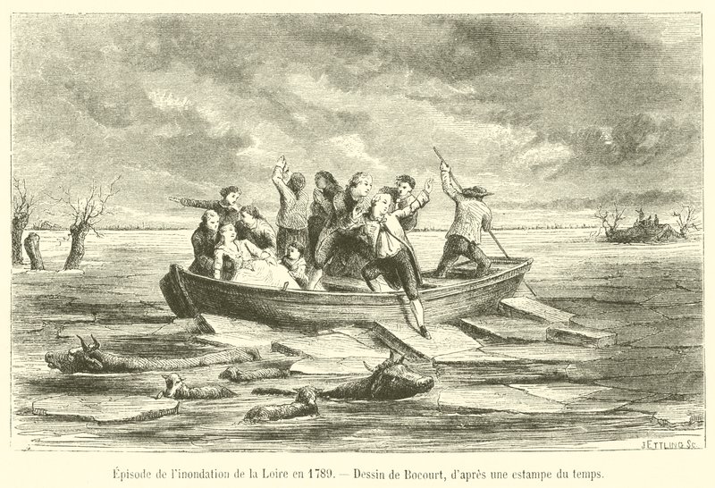 Epizoda zatopení Loiry v roce 1789 (rytina) od French School