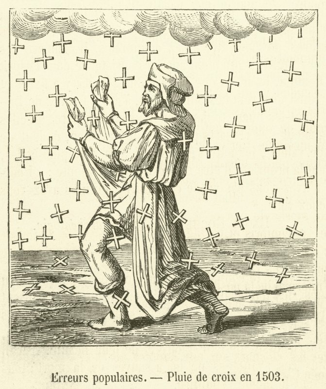 Populární chyby, Déšť křížů v roce 1503 (rytina) od French School