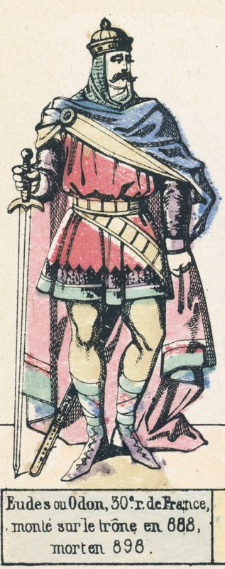 Eudes nebo Odon, 30. král Francie, nastoupil na trůn v roce 888, zemřel v roce 898 (barevná rytina) od French School