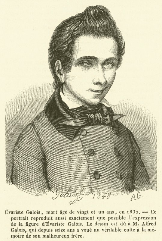 Evariste Galois, zemřel ve věku jednadvaceti let, v roce 1832 (rytina) od French School