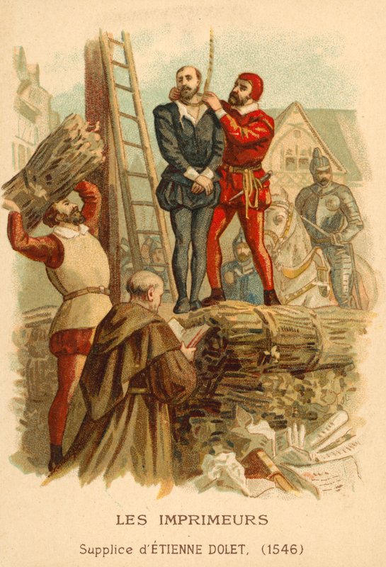 Poprava Etienna Doleta, francouzského učence, překladatele a tiskaře, Paříž, 1546 od French School