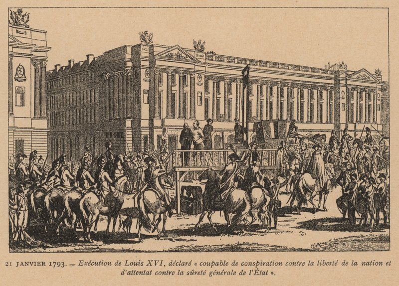 Poprava francouzského krále Ludvíka XVI., Paříž, Francouzská revoluce, 21. ledna 1793 (rytina) od French School