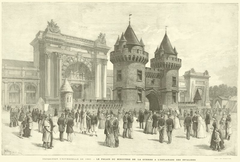Všeobecná výstava z roku 1889, Palác ministerstva války na Esplanade des Invalides (rytina) od French School