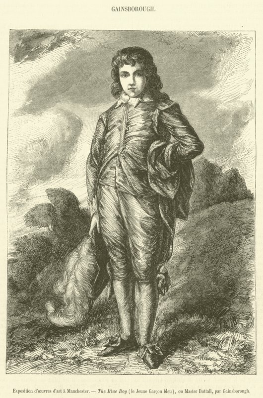 Výstava uměleckých děl v Manchesteru, The Blue Boy, le Jeune Garcon bleu nebo Master Buttall (rytina) od French School