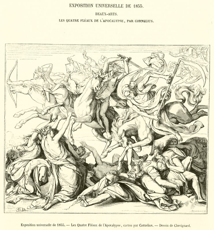 Univerzální výstava z roku 1855, Čtyři pohromy apokalypsy (rytina) od French School