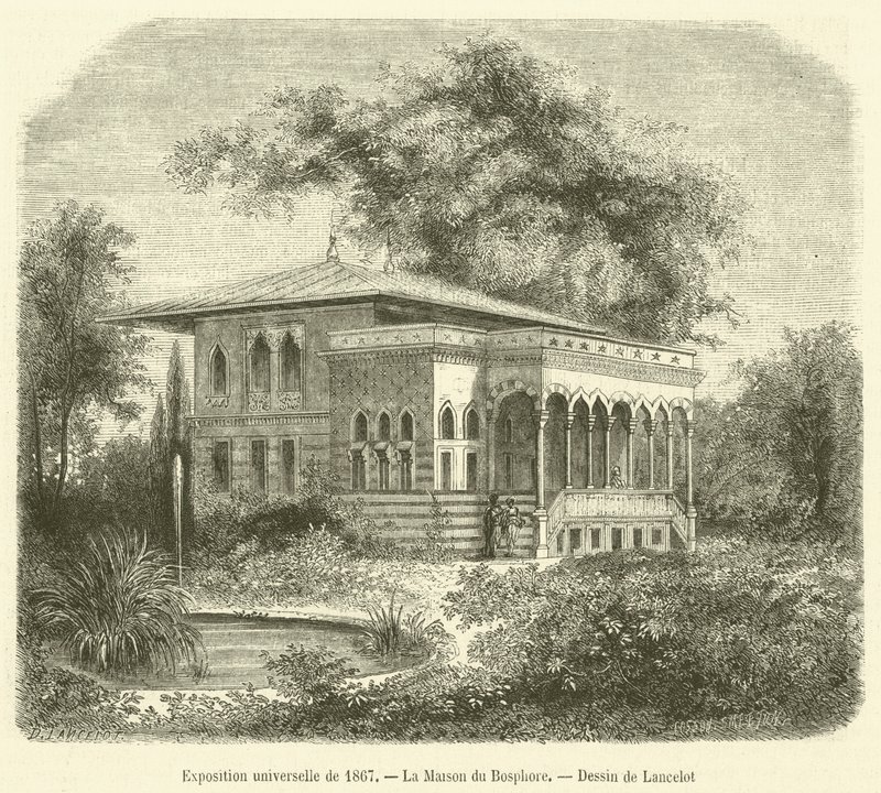 Univerzální výstava z roku 1867, La Maison du Bosphore (rytina) od French School