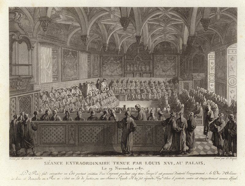 Mimořádné zasedání Ludvíka XVI. ve Versailleském paláci od French School