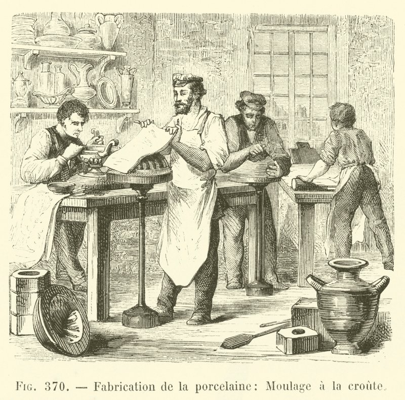 Výroba porcelánu, Lisování s krustou (rytí) od French School