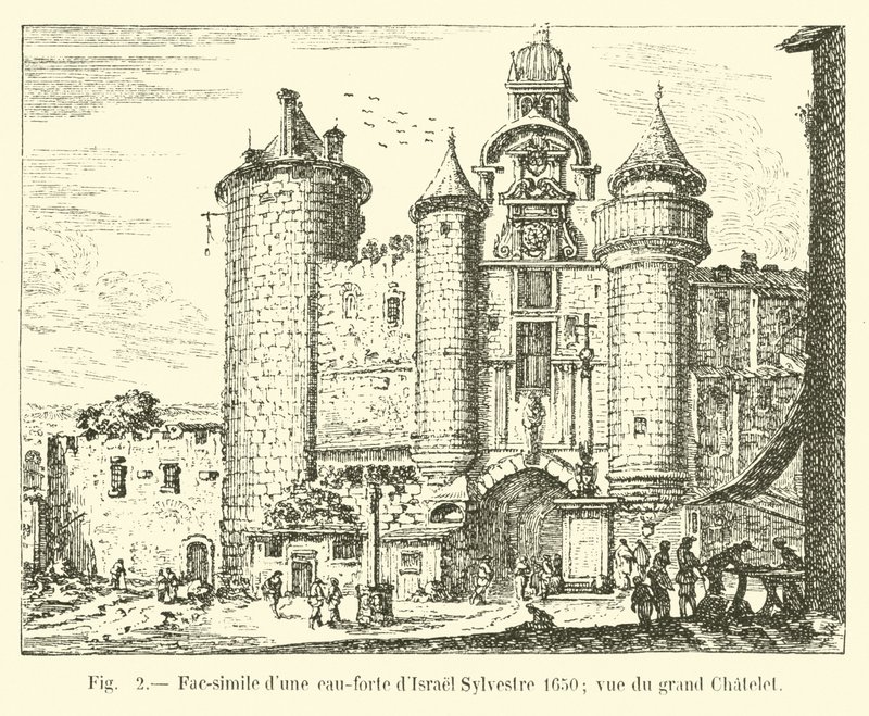 Faksimile leptu od Israela Sylvestra 1650; pohled na Grand Chatelet od French School
