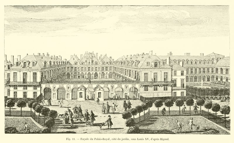 Fasáda Palais-Royal, strana zahrady, za Ludvíka XV., po Rigaudovi od French School