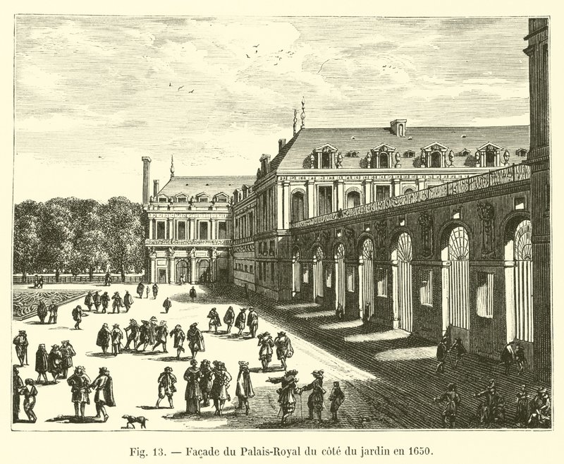 Fasáda Palais-Royal na straně zahrady v roce 1650 od French School