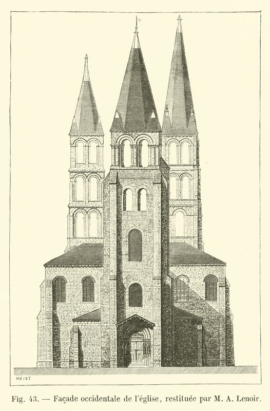 Západní průčelí kostela, restaurováno M A Lenoirem od French School