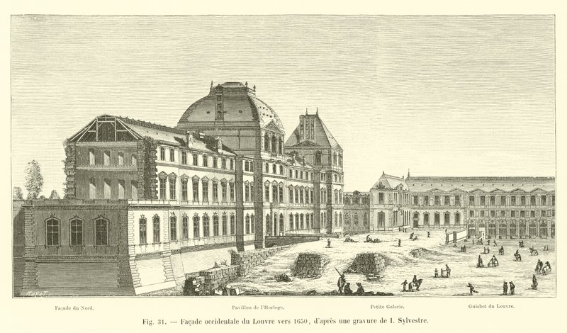 Západní průčelí Louvru kolem roku 1650, podle rytiny I Sylvestre od French School