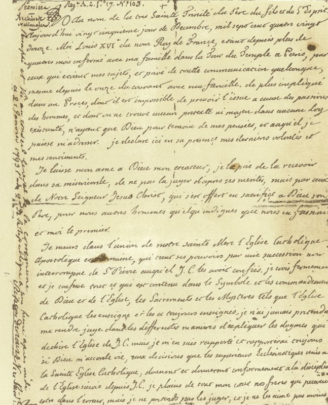 Faksimile závěti francouzského Ludvíka XVI od French School