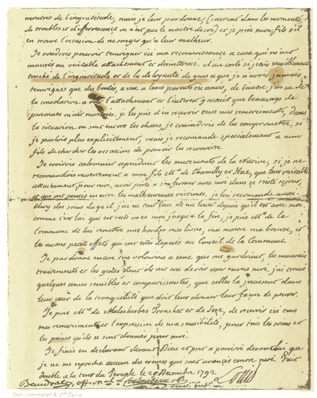 Faksimile závěti francouzského Ludvíka XVI od French School