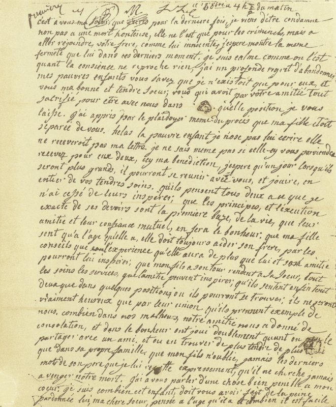 Faksimile závěti Marie Antoinetty od French School