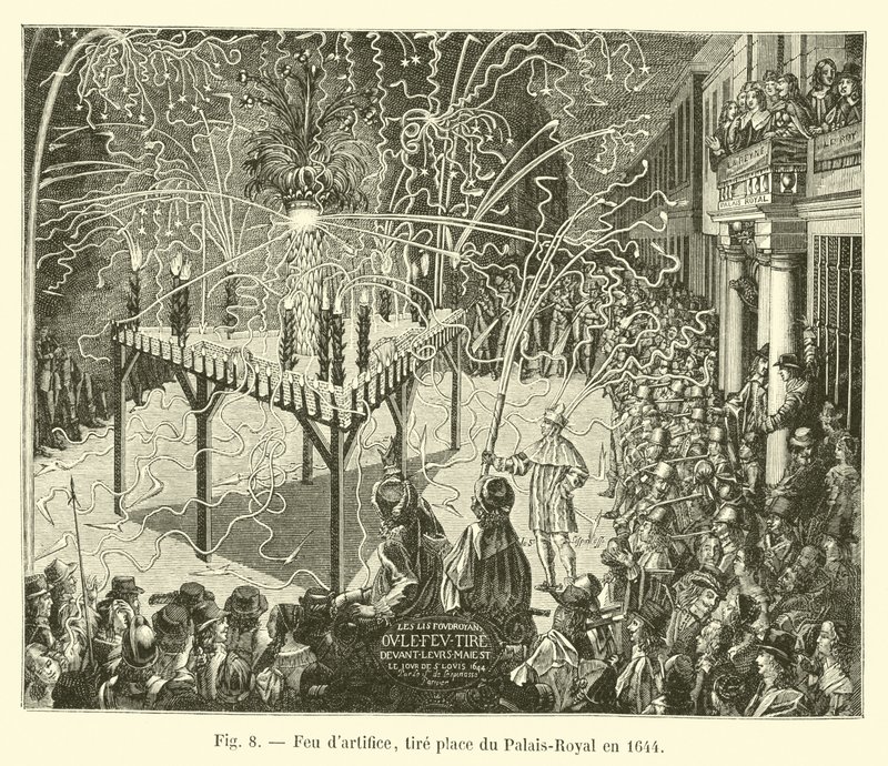 Ohňostroj se odehrává v Palais-Royal v roce 1644 od French School