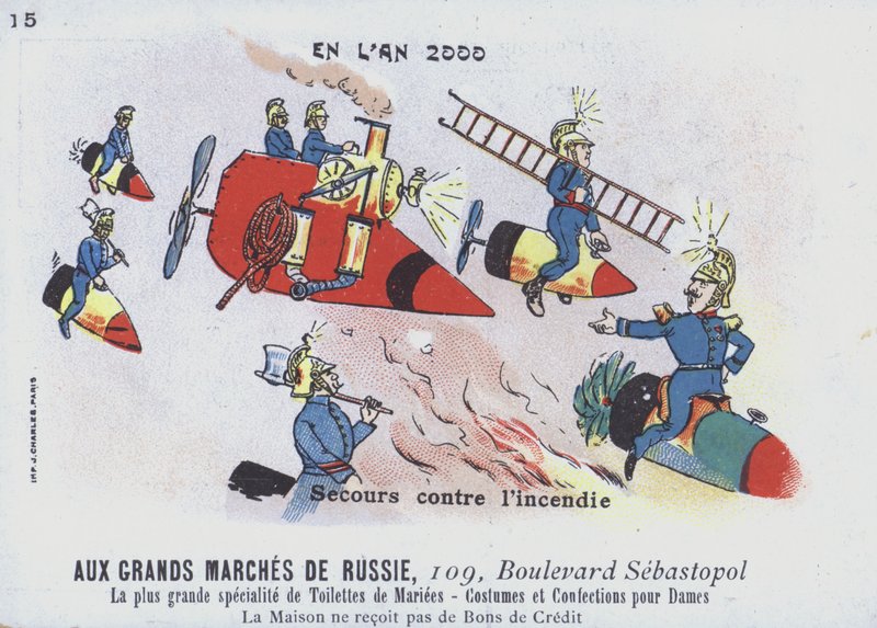 Hašení požáru v roce 2000 (barevné lito) od French School