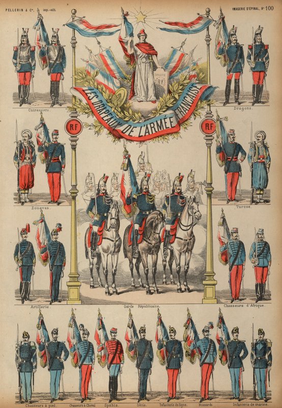 Vlajky francouzské armády (barevná rytina) od French School